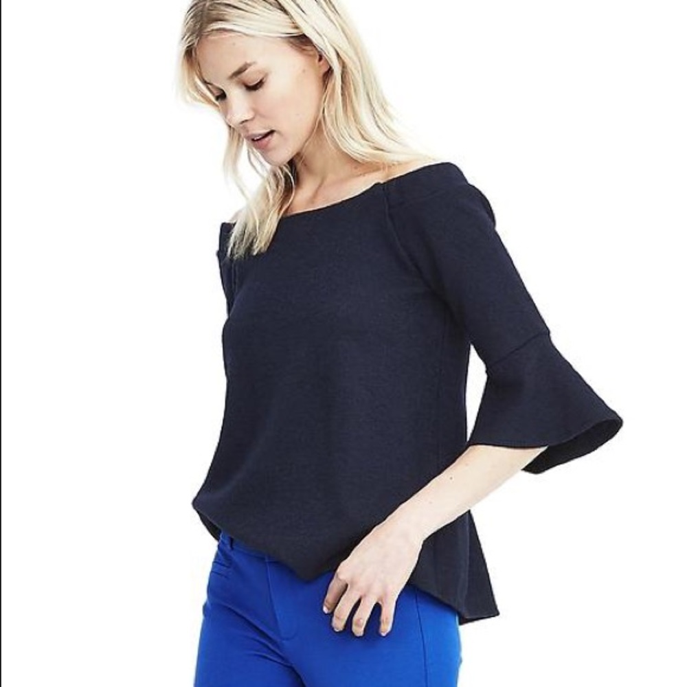 Olivia Palermo | BR navy off shoulder bell sleeve